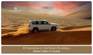 Tourists preparing to book a desert safari in Dubai with activity and package details