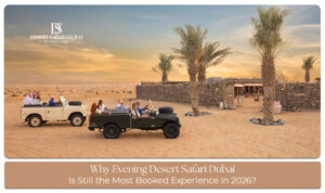 Evening desert safari experience in 2026 with dune bashing, camel rides, and BBQ dinner