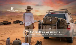 Traveller carrying luggage before joining a Dubai desert safari tour
