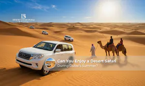Visitors enjoying an evening desert safari in Dubai during the summer season