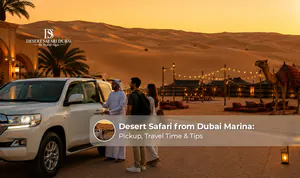 Experience a desert safari from Dubai Marina with dune bashing, camel rides, and stunning sunset views.