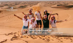 Indian tourists enjoying dune bashing, camel rides, sunset views, and cultural entertainment during a Dubai desert safari