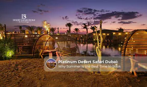 Guests enjoying a luxury Platinum Desert Safari in Dubai with vintage Land Rover, wildlife, and gourmet dining