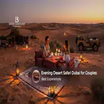 A couple enjoying a romantic evening desert safari surrounded by Dubai's golden dunes.