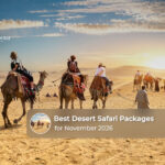 Travellers enjoying a desert safari with dune views and traditional Arabian experiences in Dubai.