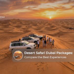 Tourists enjoying dune bashing and traditional activities at a Dubai desert safari.