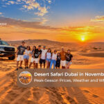 Dubai desert safari in November 2026 featuring golden sand dunes, sunset views and peak-season activities