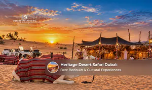 Travellers enjoying a traditional Bedouin camp experience in the Dubai desert.